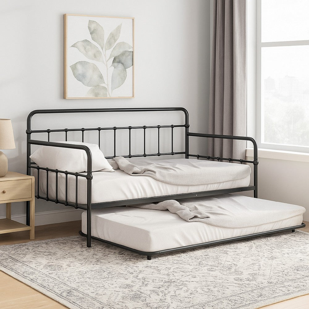 Tes Daybed with Pull Out Trundle, Classic Black Metal Open Frame -BM332990