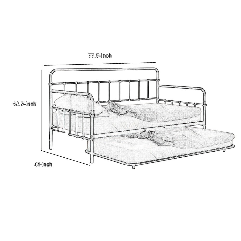 Tes Daybed with Pull Out Trundle, Classic Silver Metal Open Frame -BM332992
