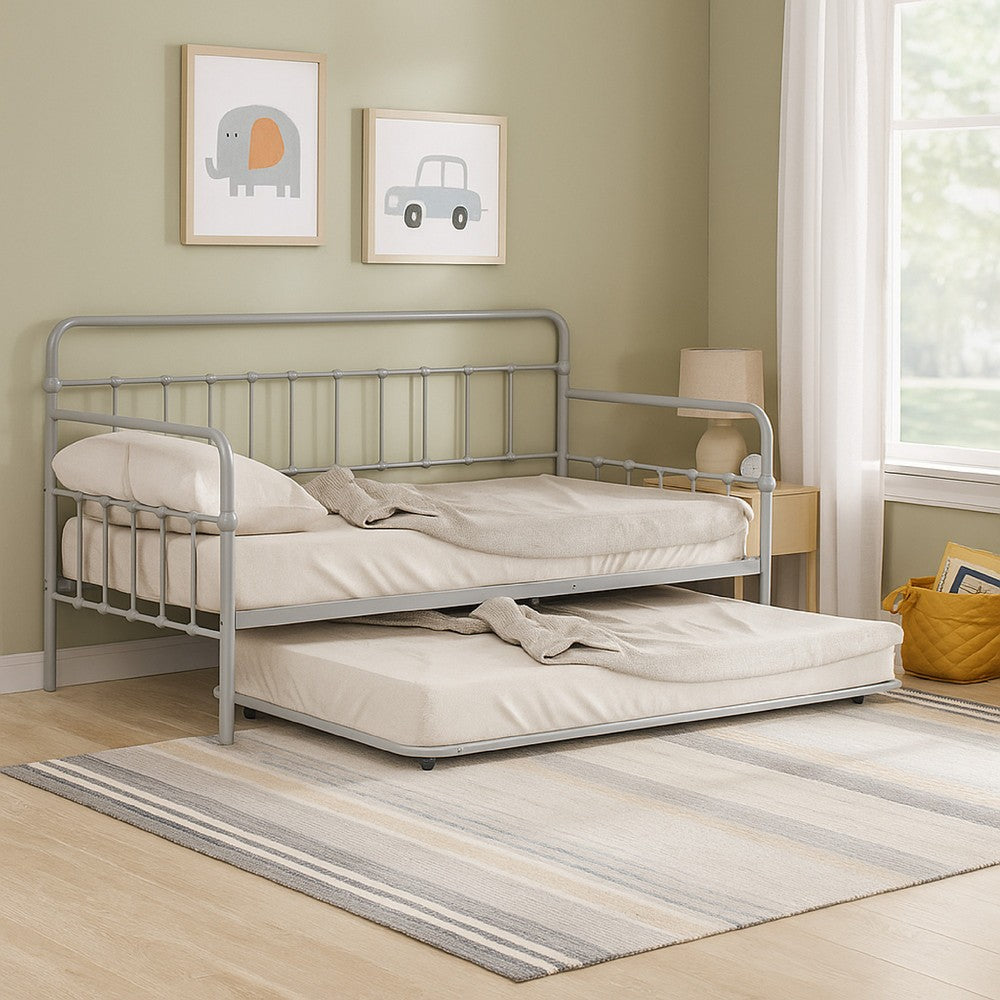 Tes Daybed with Pull Out Trundle, Classic Silver Metal Open Frame -BM332992