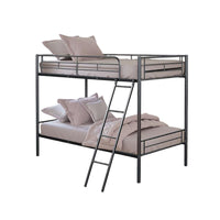 Cet Twin Over Twin Bunk Bed, Black Metal Frame, Attached Angled Ladder -BM332996