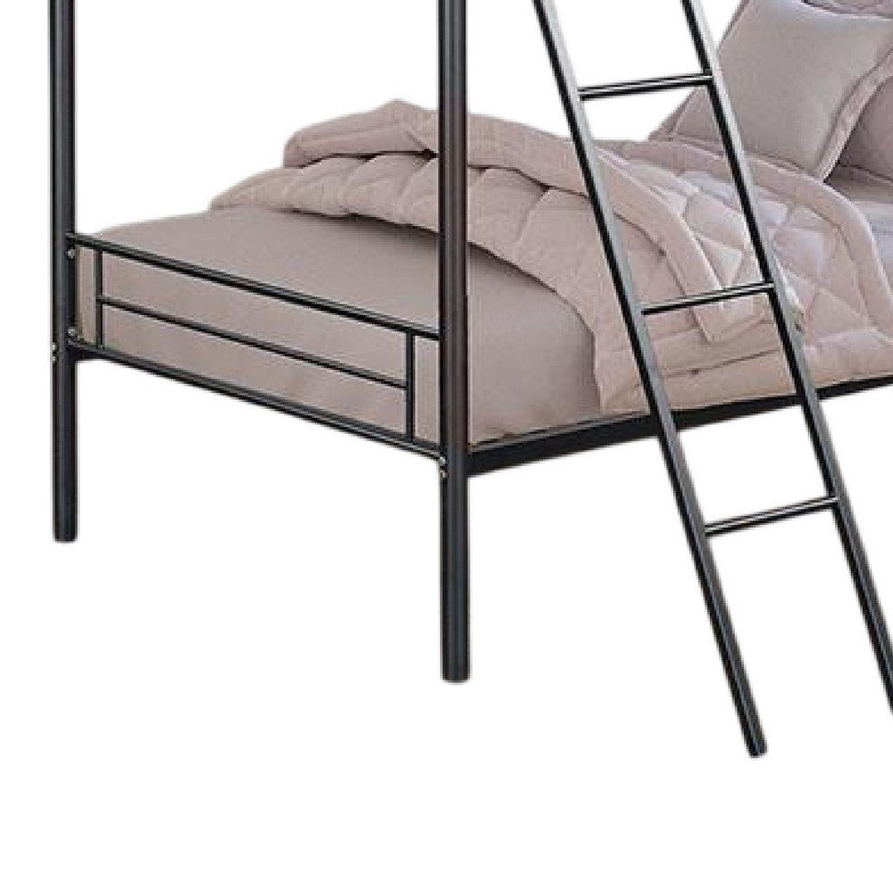 Cet Twin Over Twin Bunk Bed, Black Metal Frame, Attached Angled Ladder -BM332996