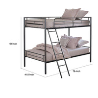 Cet Twin Over Twin Bunk Bed, Black Metal Frame, Attached Angled Ladder -BM332996