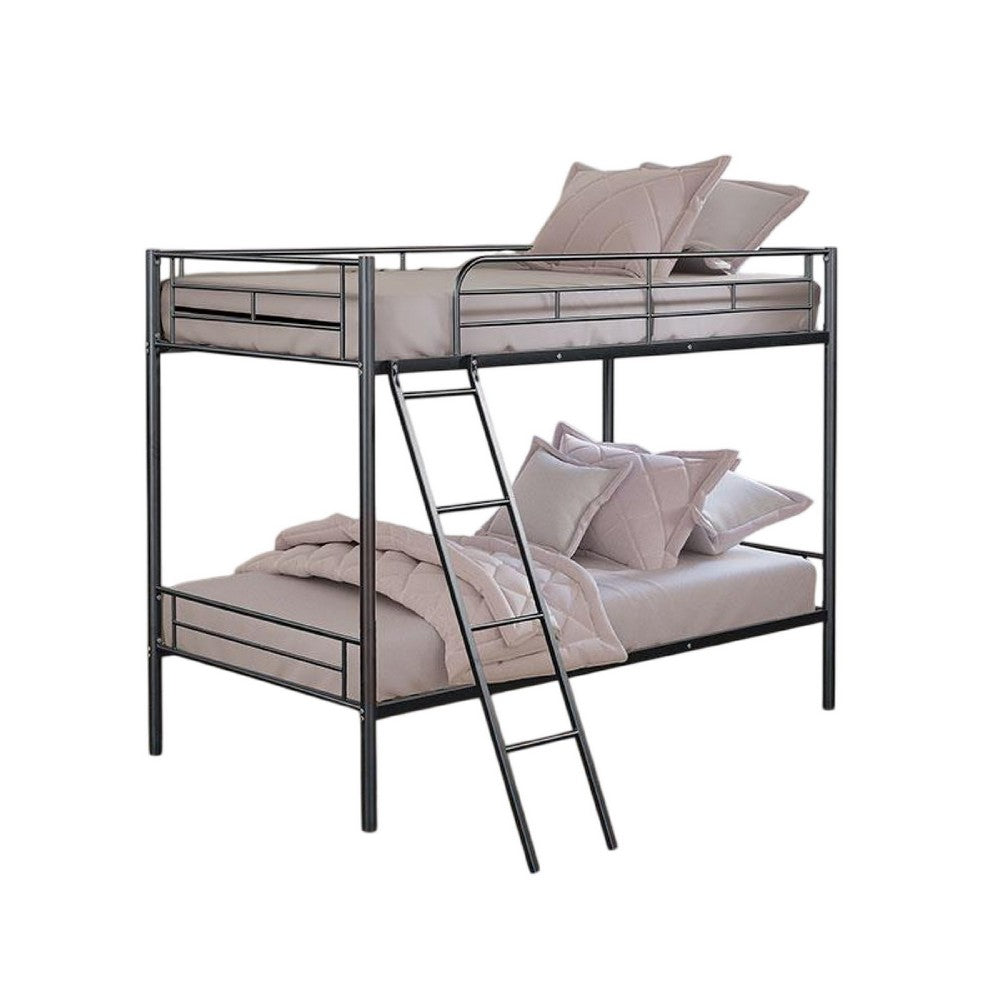 Cet Twin Over Twin Bunk Bed, Black Metal Frame, Attached Angled Ladder -BM332996