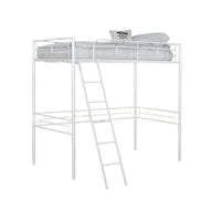Mylz Twin Loft Bed, 61 Inch, White Metal Frame, Attached Angled Ladder -BM333001