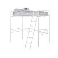 Mylz Twin Loft Bed, 61 Inch, White Metal Frame, Attached Angled Ladder -BM333001