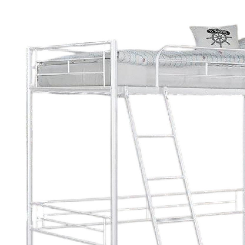 Mylz Twin Loft Bed, 61 Inch, White Metal Frame, Attached Angled Ladder -BM333001
