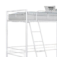 Mylz Twin Loft Bed, 61 Inch, White Metal Frame, Attached Angled Ladder -BM333001