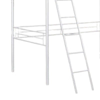 Mylz Twin Loft Bed, 61 Inch, White Metal Frame, Attached Angled Ladder -BM333001
