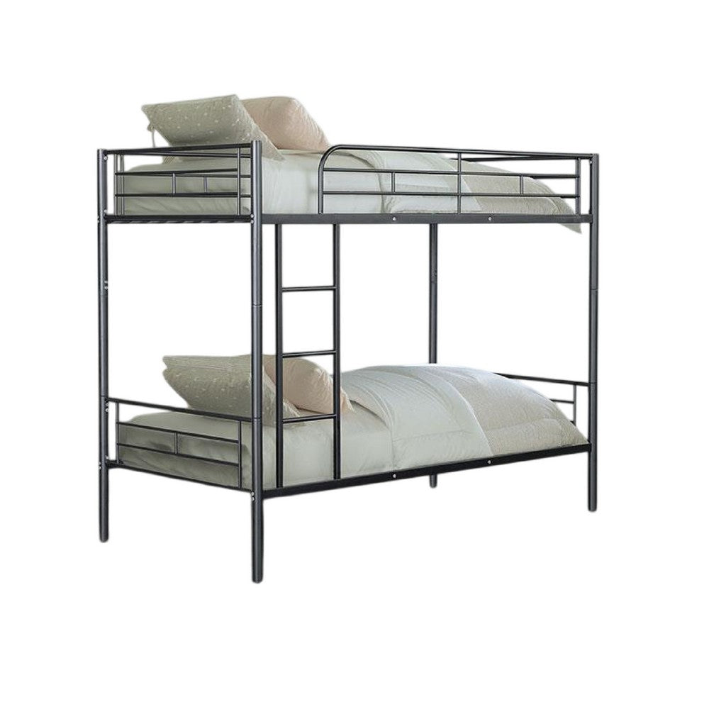 Neo Twin Over Twin Bunk Bed, Black Metal Frame, Attached Side Ladder -BM333002