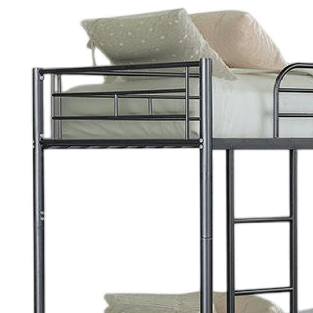 Neo Twin Over Twin Bunk Bed, Black Metal Frame, Attached Side Ladder -BM333002