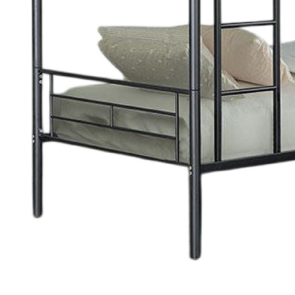 Neo Twin Over Twin Bunk Bed, Black Metal Frame, Attached Side Ladder -BM333002