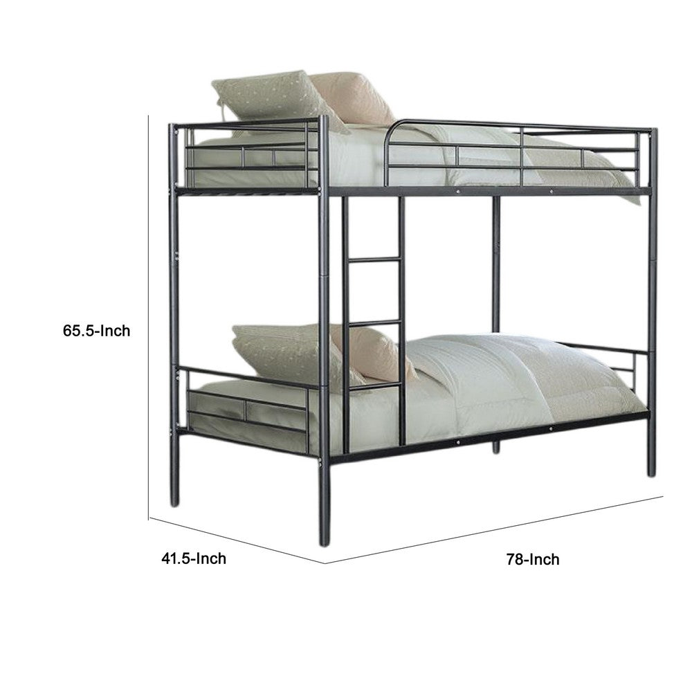 Neo Twin Over Twin Bunk Bed, Black Metal Frame, Attached Side Ladder -BM333002