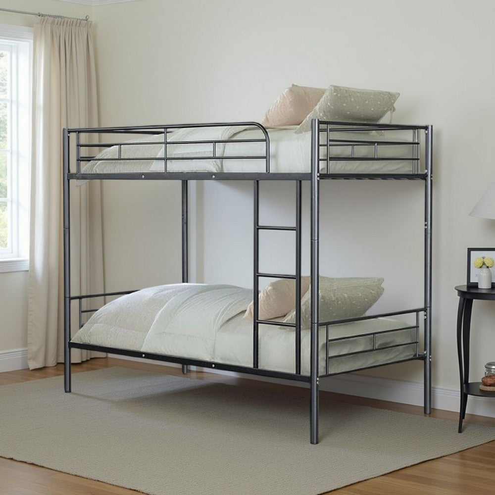 Neo Twin Over Twin Bunk Bed, Black Metal Frame, Attached Side Ladder -BM333002