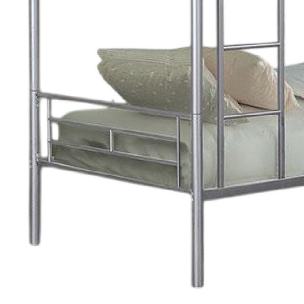 Neo Twin Over Twin Bunk Bed, Silver Metal Frame, Attached Ladder -BM333003