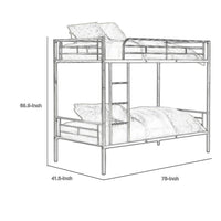 Neo Twin Over Twin Bunk Bed, Silver Metal Frame, Attached Ladder -BM333003