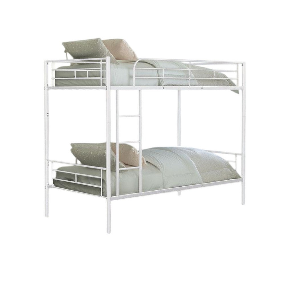 Neo Twin Over Twin Bunk Bed, White Metal Frame, Attached Side Ladder -BM333004
