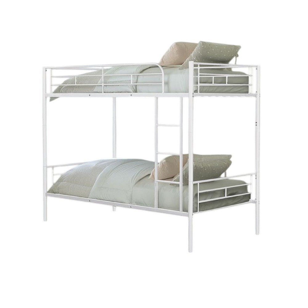 Neo Twin Over Twin Bunk Bed, White Metal Frame, Attached Side Ladder -BM333004