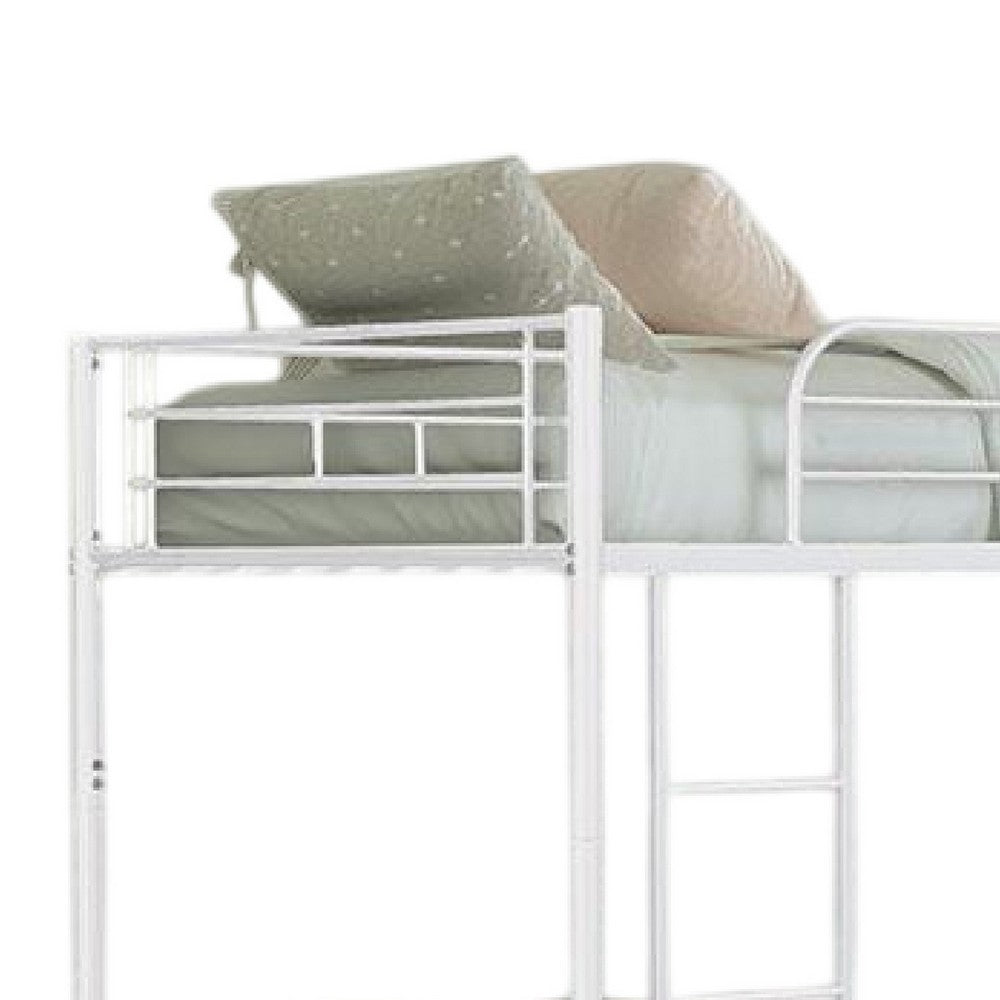 Neo Twin Over Twin Bunk Bed, White Metal Frame, Attached Side Ladder -BM333004