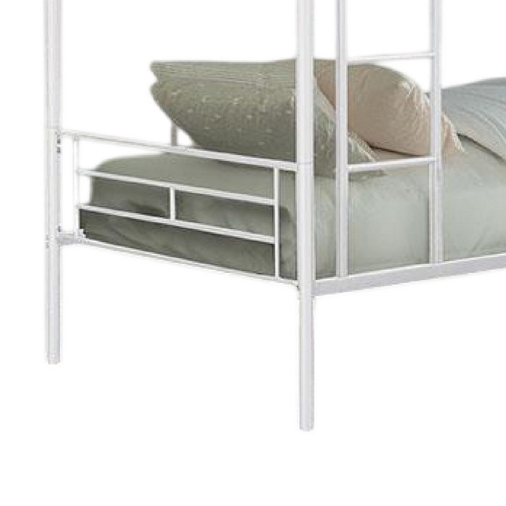 Neo Twin Over Twin Bunk Bed, White Metal Frame, Attached Side Ladder -BM333004