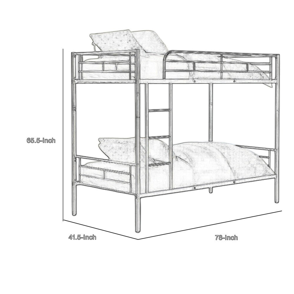 Neo Twin Over Twin Bunk Bed, White Metal Frame, Attached Side Ladder -BM333004