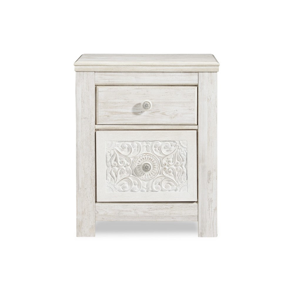 Paxy Nightstand, 2 Drawers, 2 USB Ports, Laminate Whitewash Finish -BM333008