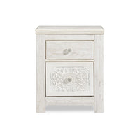 Paxy Nightstand, 2 Drawers, 2 USB Ports, Laminate Whitewash Finish -BM333008