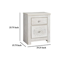 Paxy Nightstand, 2 Drawers, 2 USB Ports, Laminate Whitewash Finish -BM333008