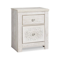 Paxy Nightstand, 2 Drawers, 2 USB Ports, Laminate Whitewash Finish -BM333008