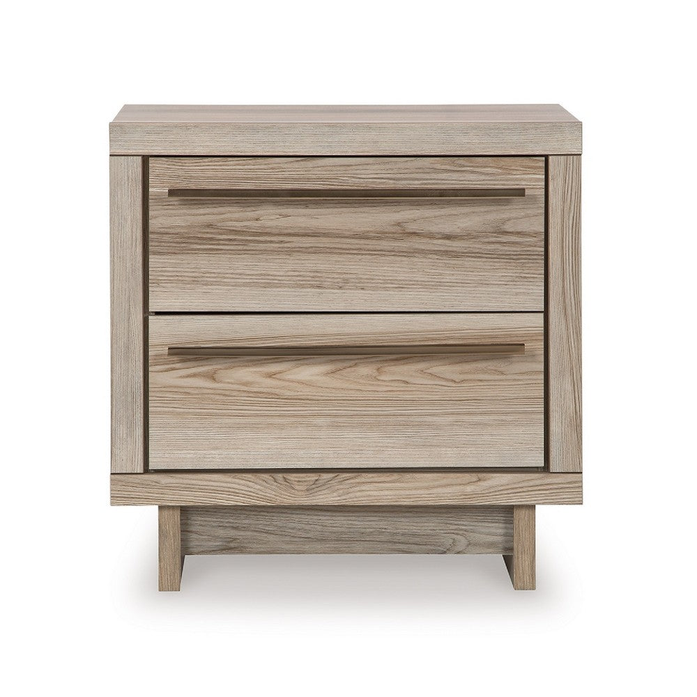 Brikz Nightstand, 2 Drawers, USB Port, Laminate Farmhouse Tan Brown -BM333017
