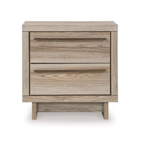 Brikz Nightstand, 2 Drawers, USB Port, Laminate Farmhouse Tan Brown -BM333017