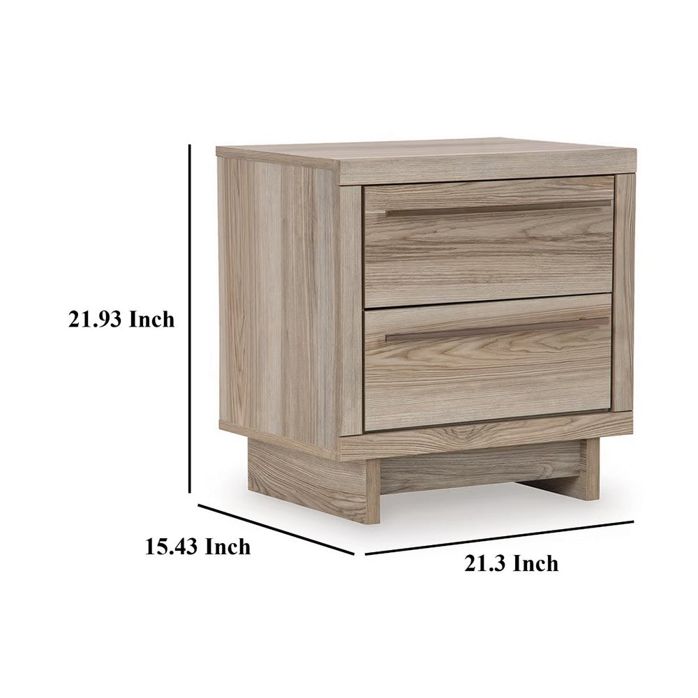 Brikz Nightstand, 2 Drawers, USB Port, Laminate Farmhouse Tan Brown -BM333017