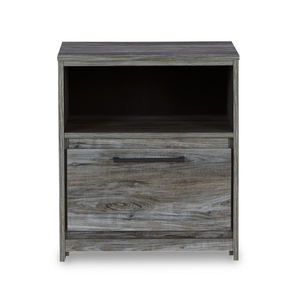 Bays Nightstand, 1 Drawer USB Port, Modern Rustic Laminate Smoky Gray -BM333020