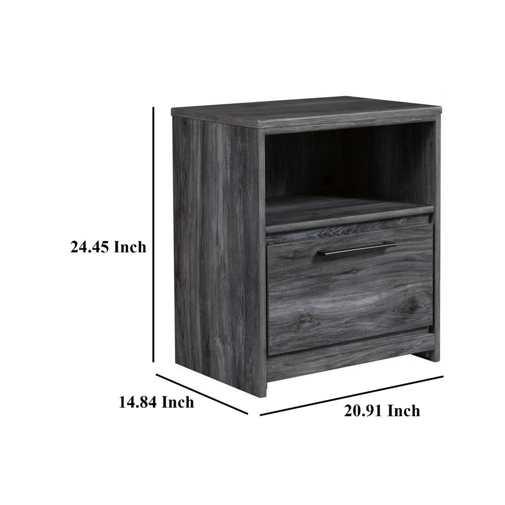 Bays Nightstand, 1 Drawer USB Port, Modern Rustic Laminate Smoky Gray -BM333020