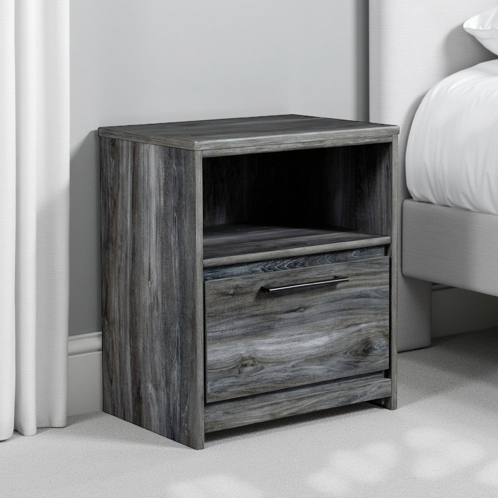 Bays Nightstand, 1 Drawer USB Port, Modern Rustic Laminate Smoky Gray -BM333020