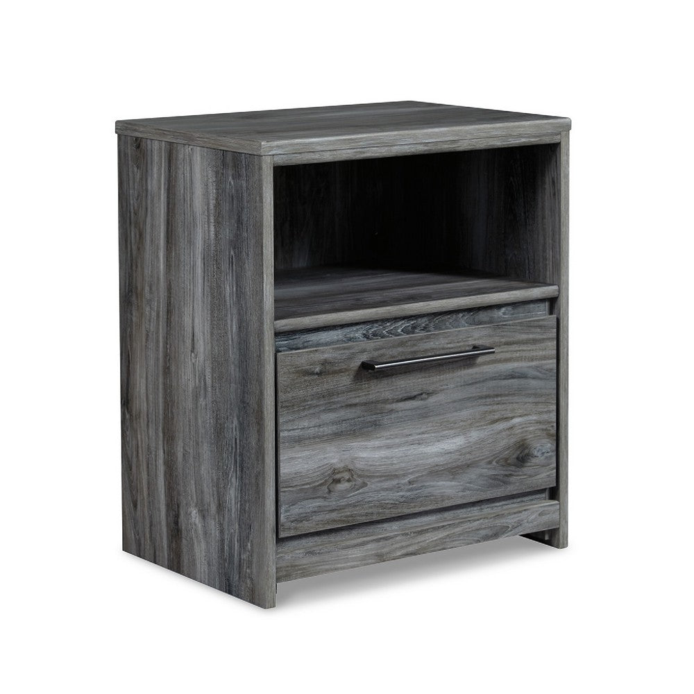 Bays Nightstand, 1 Drawer USB Port, Modern Rustic Laminate Smoky Gray -BM333020