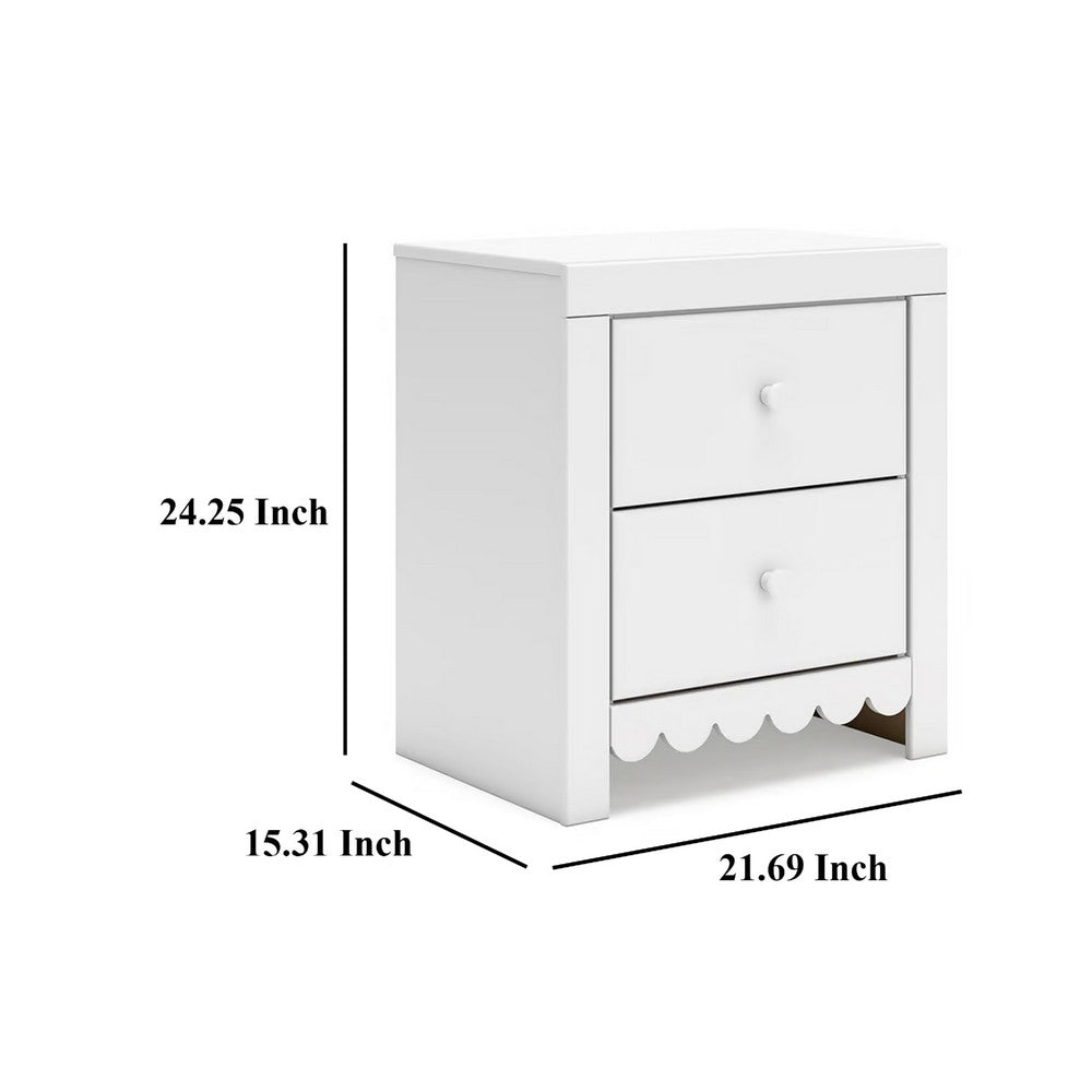 Molv Nightstand, 2 Drawers w 2 USB Ports, Retro Laminate Matte White -BM333031