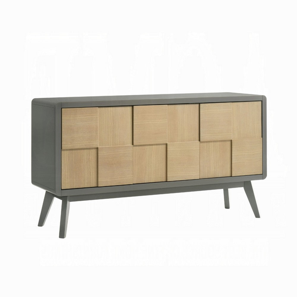 Yodo Sideboard Buffet Console, 59 Inch, Brown Geometric Front Design -BM333075