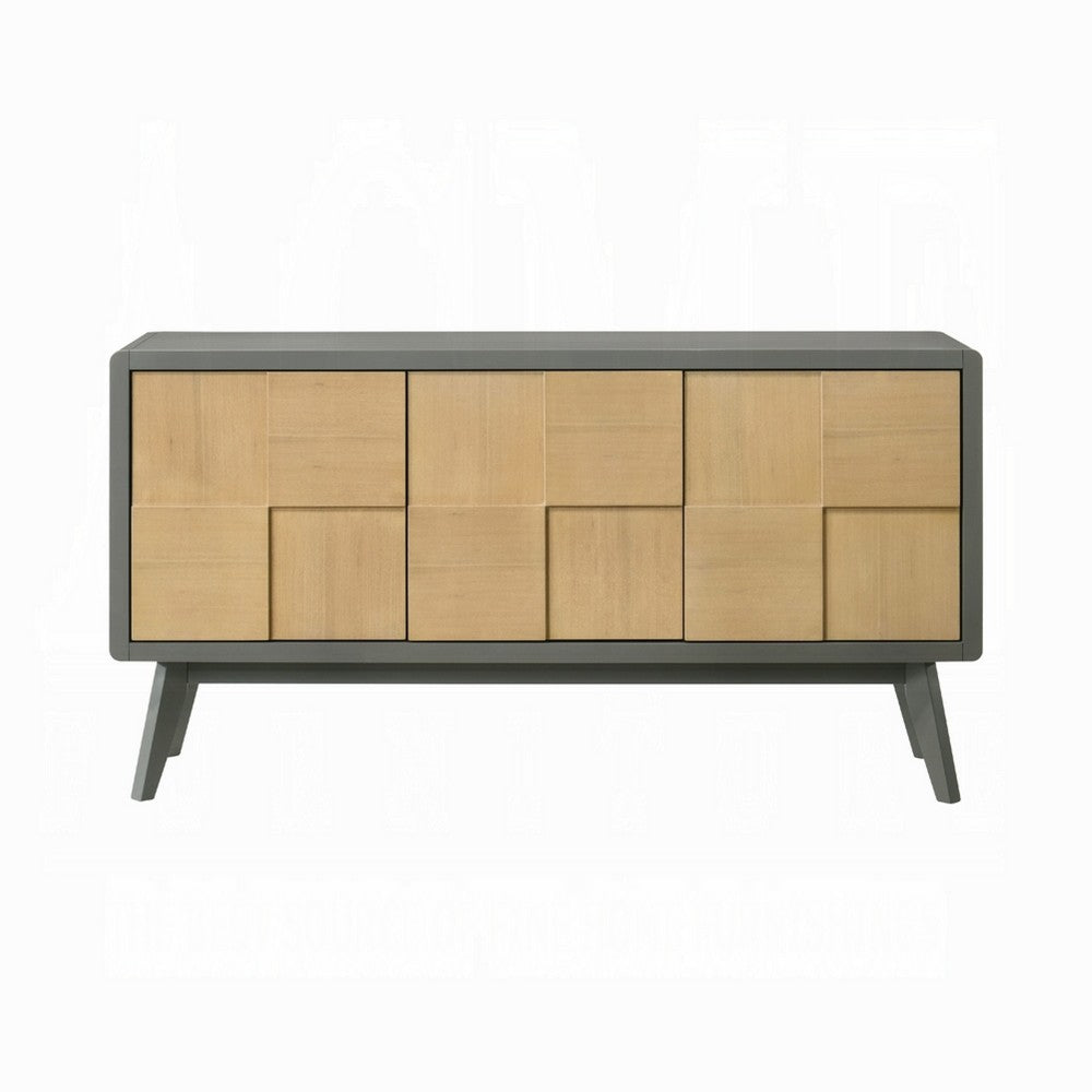 Yodo Sideboard Buffet Console, 59 Inch, Brown Geometric Front Design -BM333075