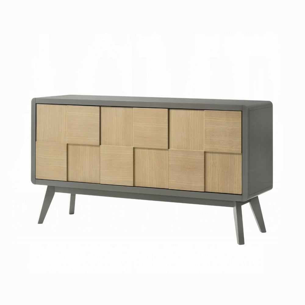 Yodo Sideboard Buffet Console, 59 Inch, Brown Geometric Front Design -BM333075