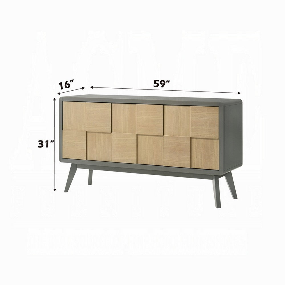 Yodo Sideboard Buffet Console, 59 Inch, Brown Geometric Front Design -BM333075