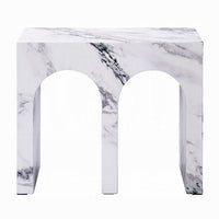 Ritzy Side End Table, White Faux Stone, Modern Arch Design 22 Inch -BM333099