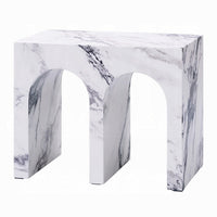 Ritzy Side End Table, White Faux Stone, Modern Arch Design 22 Inch -BM333099
