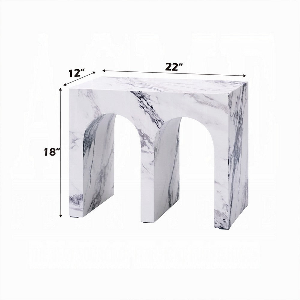 Ritzy Side End Table, White Faux Stone, Modern Arch Design 22 Inch -BM333099