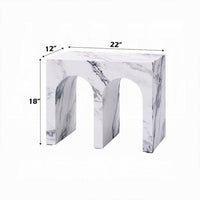 Ritzy Side End Table, White Faux Stone, Modern Arch Design 22 Inch -BM333099