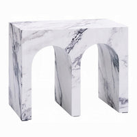 Ritzy Side End Table, White Faux Stone, Modern Arch Design 22 Inch -BM333099