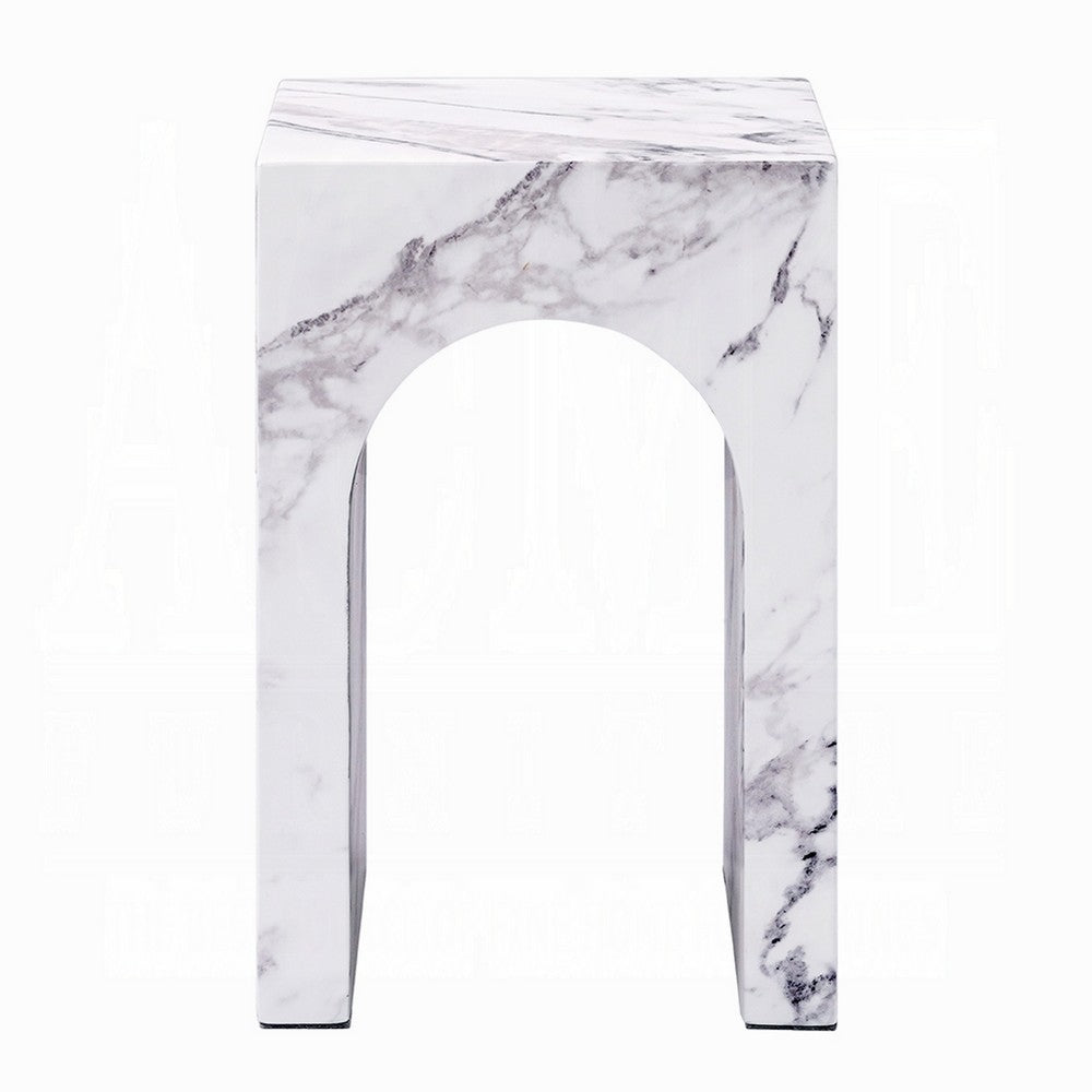 Ritzy End Table, White Marble Faux Stone Single Arch Design 12 Inch -BM333100