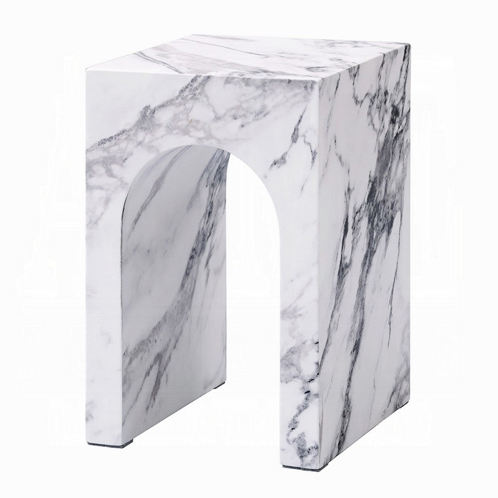 Ritzy End Table, White Marble Faux Stone Single Arch Design 12 Inch -BM333100