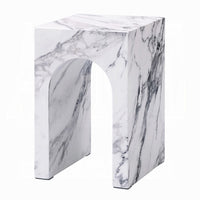 Ritzy End Table, White Marble Faux Stone Single Arch Design 12 Inch -BM333100