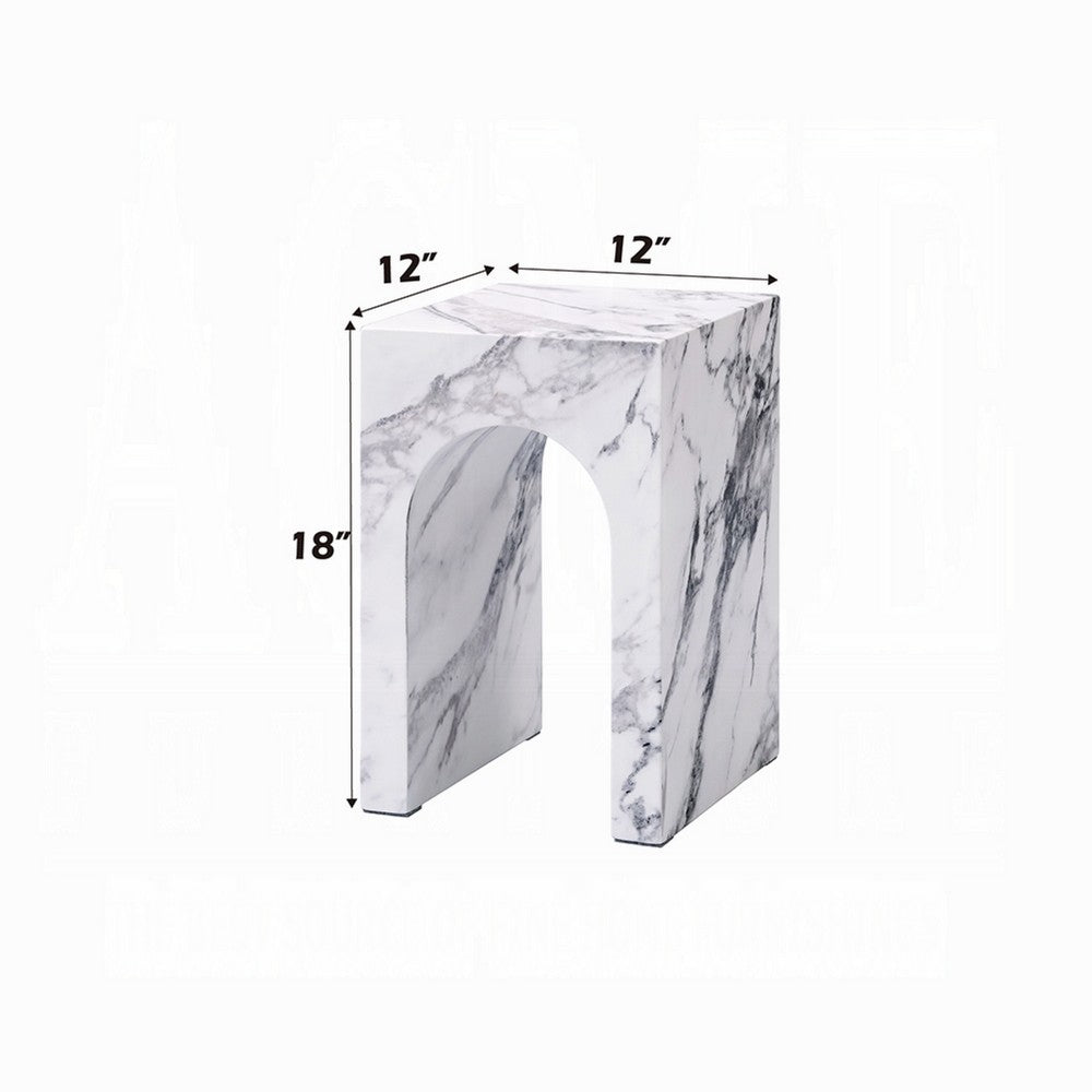 Ritzy End Table, White Marble Faux Stone Single Arch Design 12 Inch -BM333100