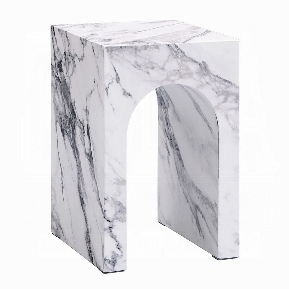 Ritzy End Table, White Marble Faux Stone Single Arch Design 12 Inch -BM333100